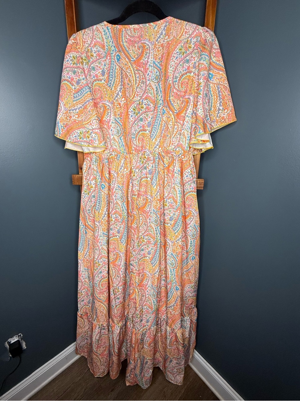 Paisley Boho Maxi Dress | Flutter Sleeve | Elastic Waist | 0XL - Picture 5 of 8